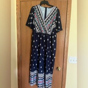 🌀Size 20, BloomChic Blue and White Flutter Sleeve Wide Leg Romper